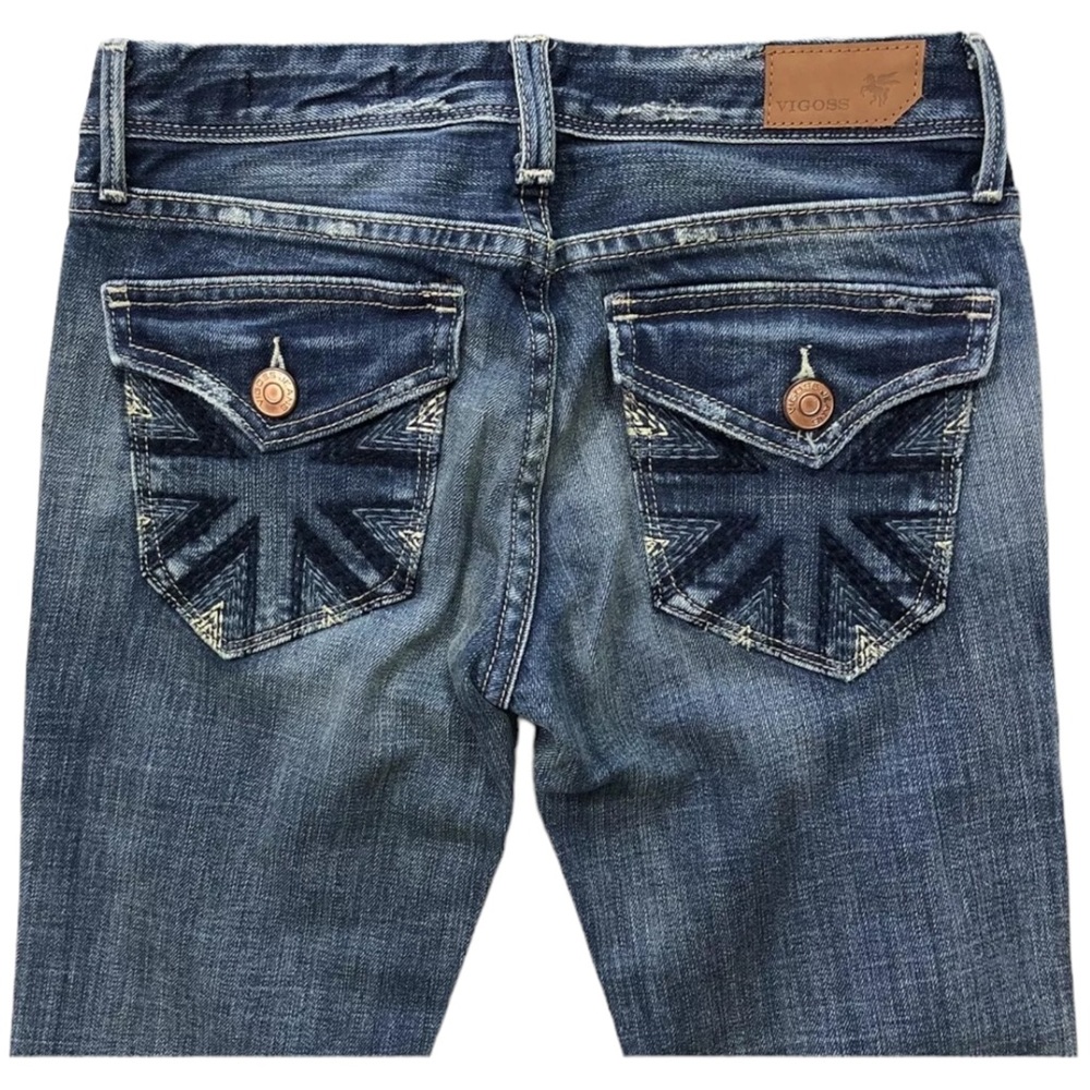 Vigoss size 25 Bootcut Jeans Back Flap Pockets Lightly Distressed 31" Inseam